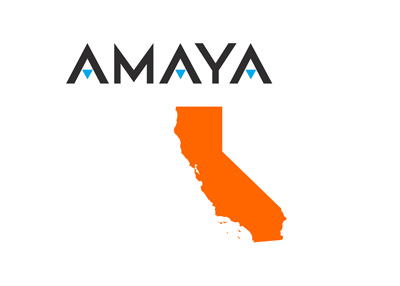 AMAYA comapny logo above the map of California state in orange color