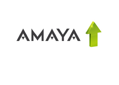 Amaya share up - Company logo and a green arrow up