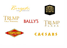 Atlantic City - New Jersey - Casino Logos - Ballys, Ceasars, Trump Plaza, Trump Taj Mahal. Goledn Nugget, Borgata and Tropicana