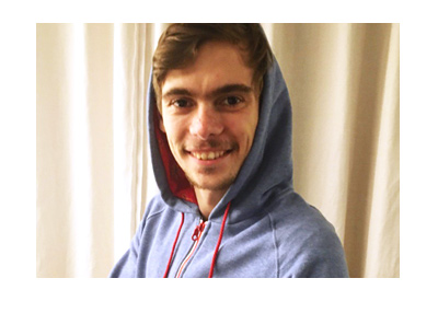 Fedor Holz wearing a hoodie he received for Christmas. Year is 2016.