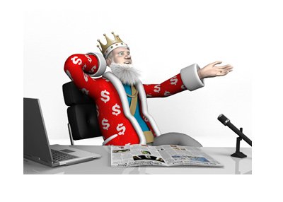 The King is leaning back in his office chair.  He is pleased about the soaring Bitcoin price.