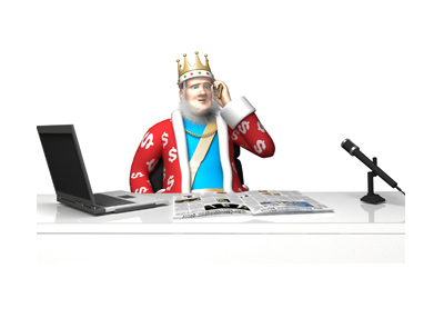 The King is receiving news via cellphone about the upcoming changes to Pokerstars software.