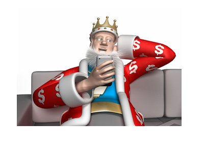 The King is sitting on the couch. Cellphone in one hand. Other hand holding up the head. Hard to believe the news.