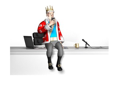 The Poker King is sitting on top of his office desk and reading the news on his cell. The look of surprise is on his face.