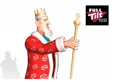 poker king is holding up his money stick - next to the full tilt poker logo