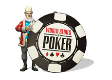 -- The King is standing next to a large World Series of Poker chip --