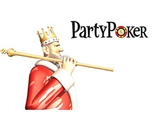 -- King with the dollar cane over his shoulder looking at the PartyPoker logo --