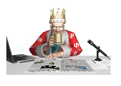 The King is drinking out of his gold coffee mug and thinking about the latest news from the poker world