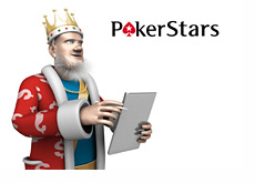 Poker King is calculating stats on his ipad - Pokerstars logo