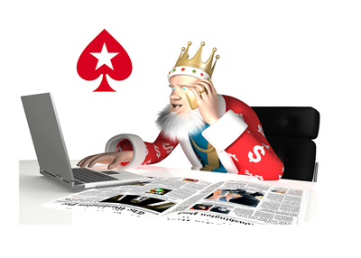 The King is on his laptop and on his gold phone receiving / reporting the latest from Pokerstars NJ