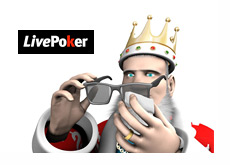 King cleaning his sunglasses next to the LivePoker logo