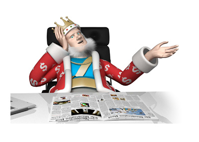 The King is sitting at his desk holding his head thinking about the characters considered for the Poker Hall of Shame