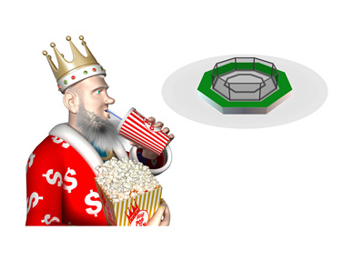 The King, loaded with popcorn and pop, is anticipating the next mma match in the poker community