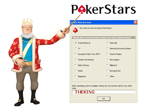 The King presents the Pokerstars Marketing Code