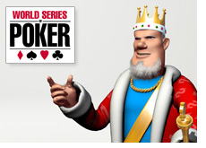 poker king is pointing to a wsop sign - world series of poker logo