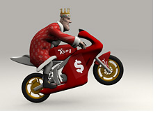 the king of poker is doing a wheely on his ducati motorbike