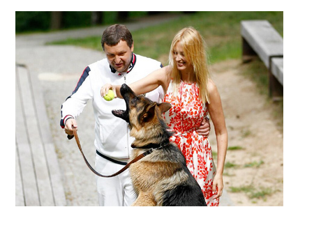 Tony G, Aiste Slapokaite and their German Shepherd